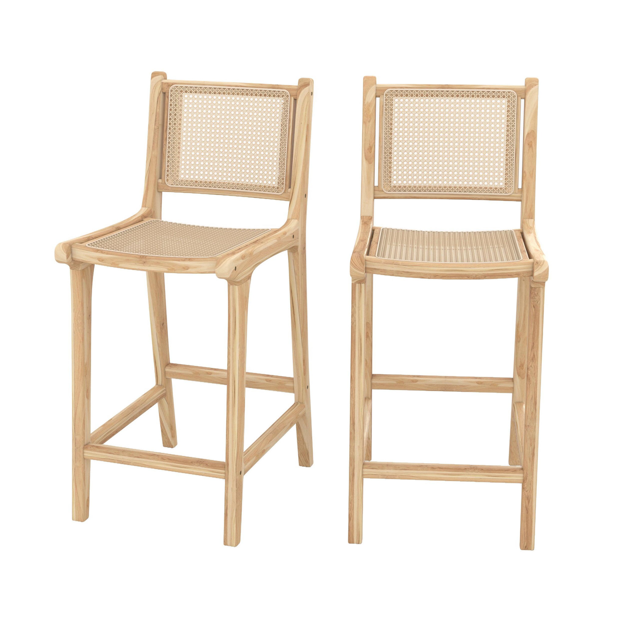 Voir la diapositive 1 : MAISON PAVANE Lot de 2 chaises pour îlot central en teck et cannage rotin 66,5 cm-kyla