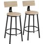 Voir la diapositive 1 : tectake Lot de 2 tabourets de bar avec grands dossiers confortables Bois clair industriel, Chêne Sonoma