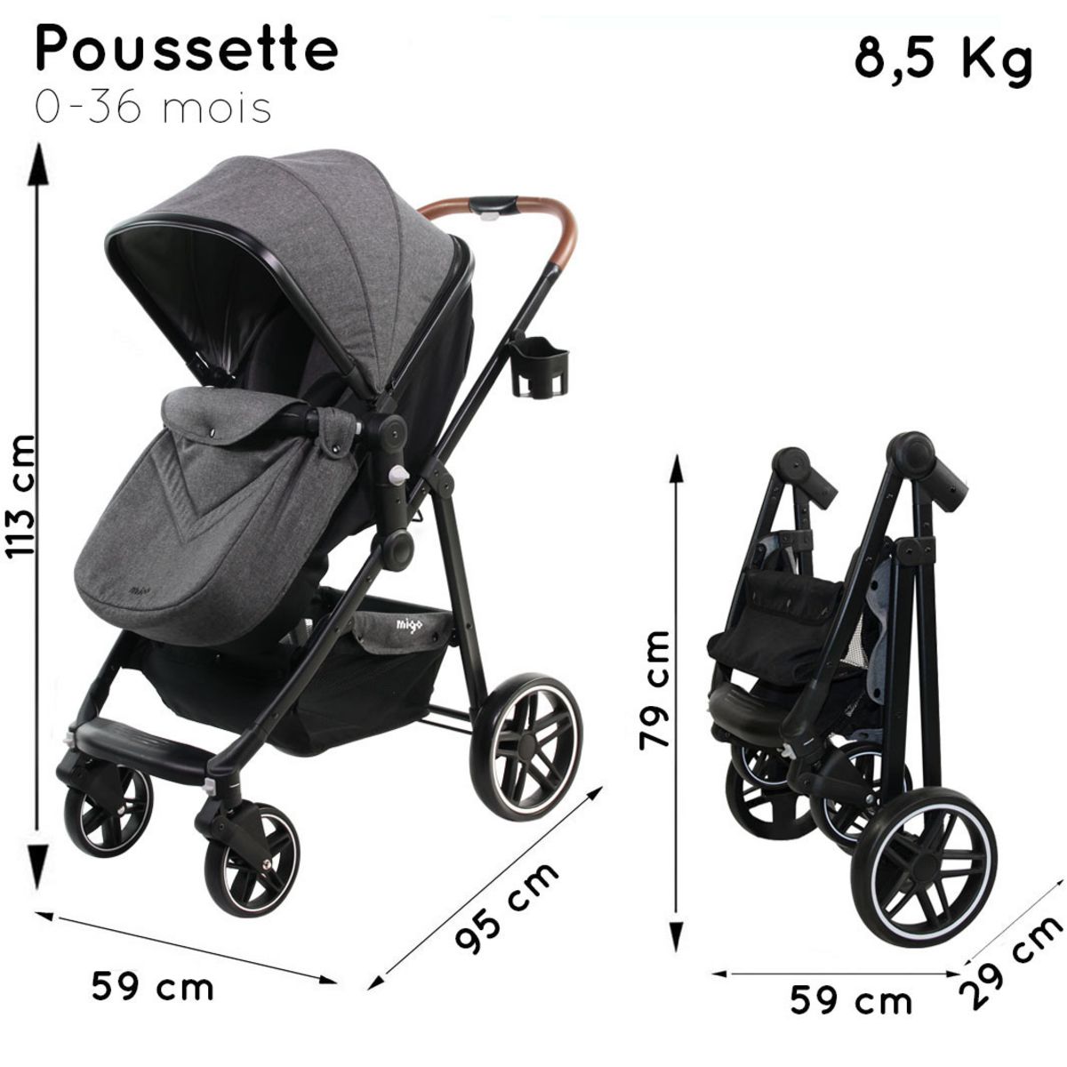 NANIA Poussette combinée 3 en 1 ROMY  Siège auto BEONE Grp 0+