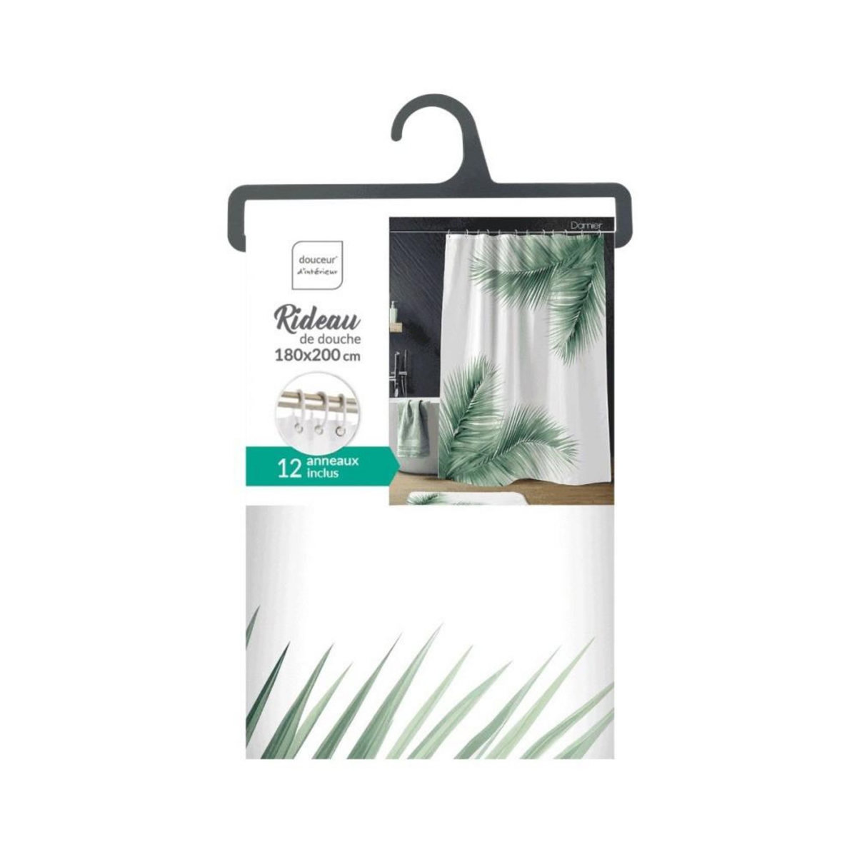 Douceur d'Intérieur Rideau de douche 180x200 HAVANE avec 12 anneaux