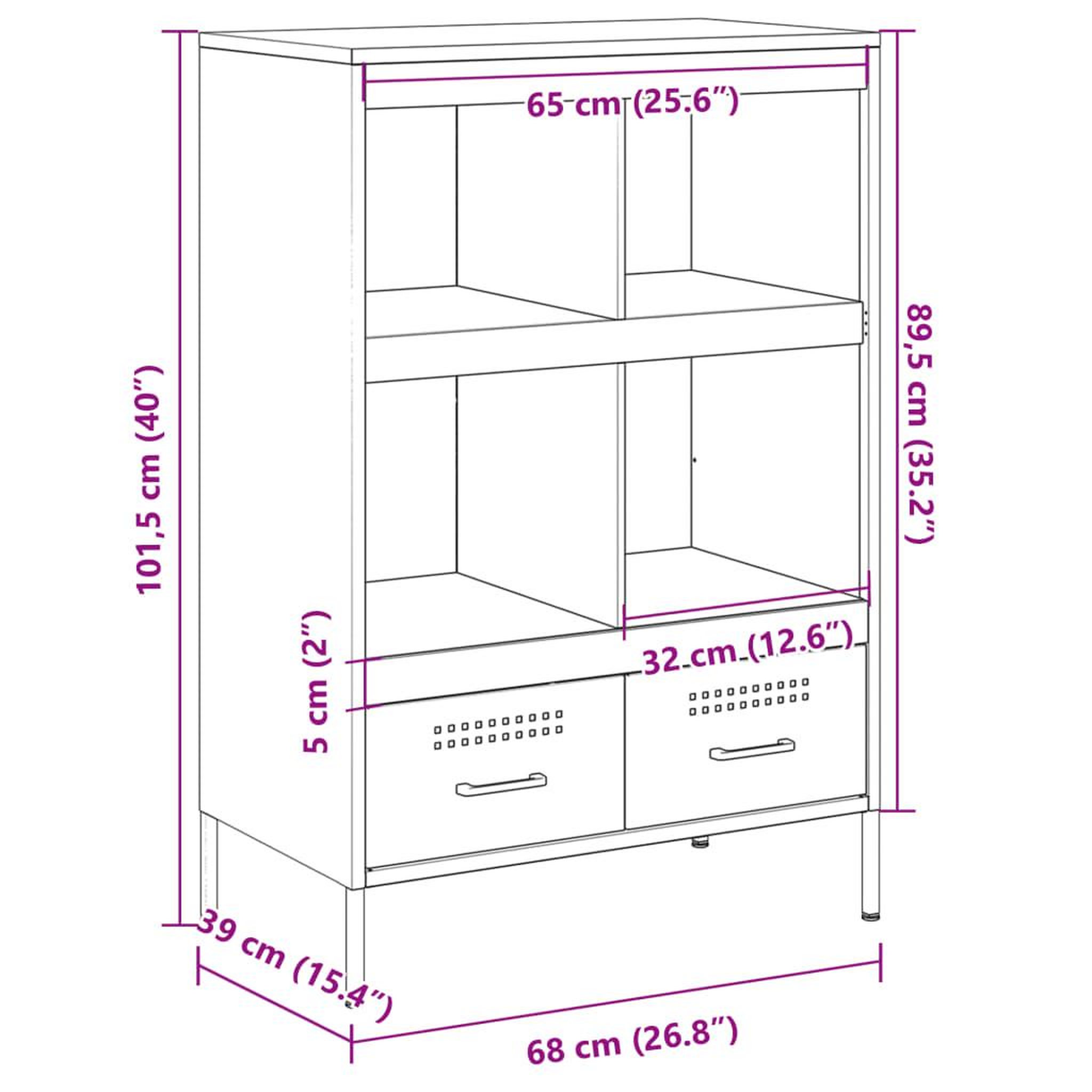 Voir la diapositive 6 : VIDAXL Buffet haut noir 68x39x101,5 cm acier