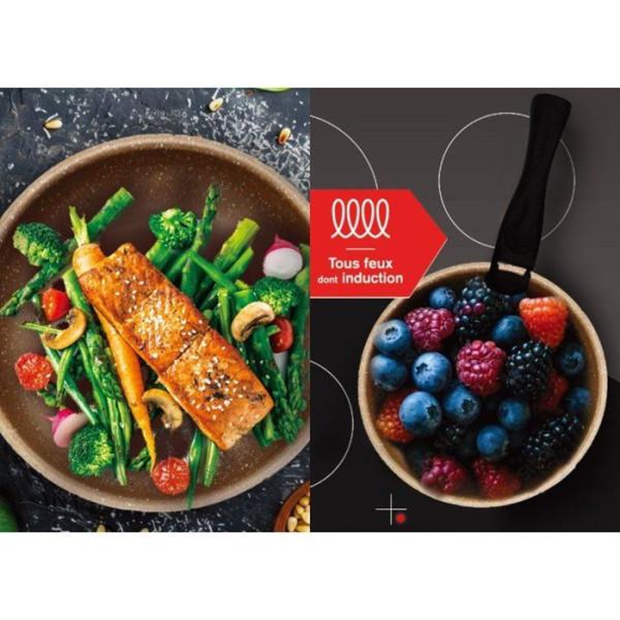 Voir la diapositive 4 : Arthur Martin Set de 3 casseroles - Tous feux dont induction - ARTHUR MARTIN - AM2366 - Ø 16,18 et 20 cm + 1 poignée amovible - Terracotta