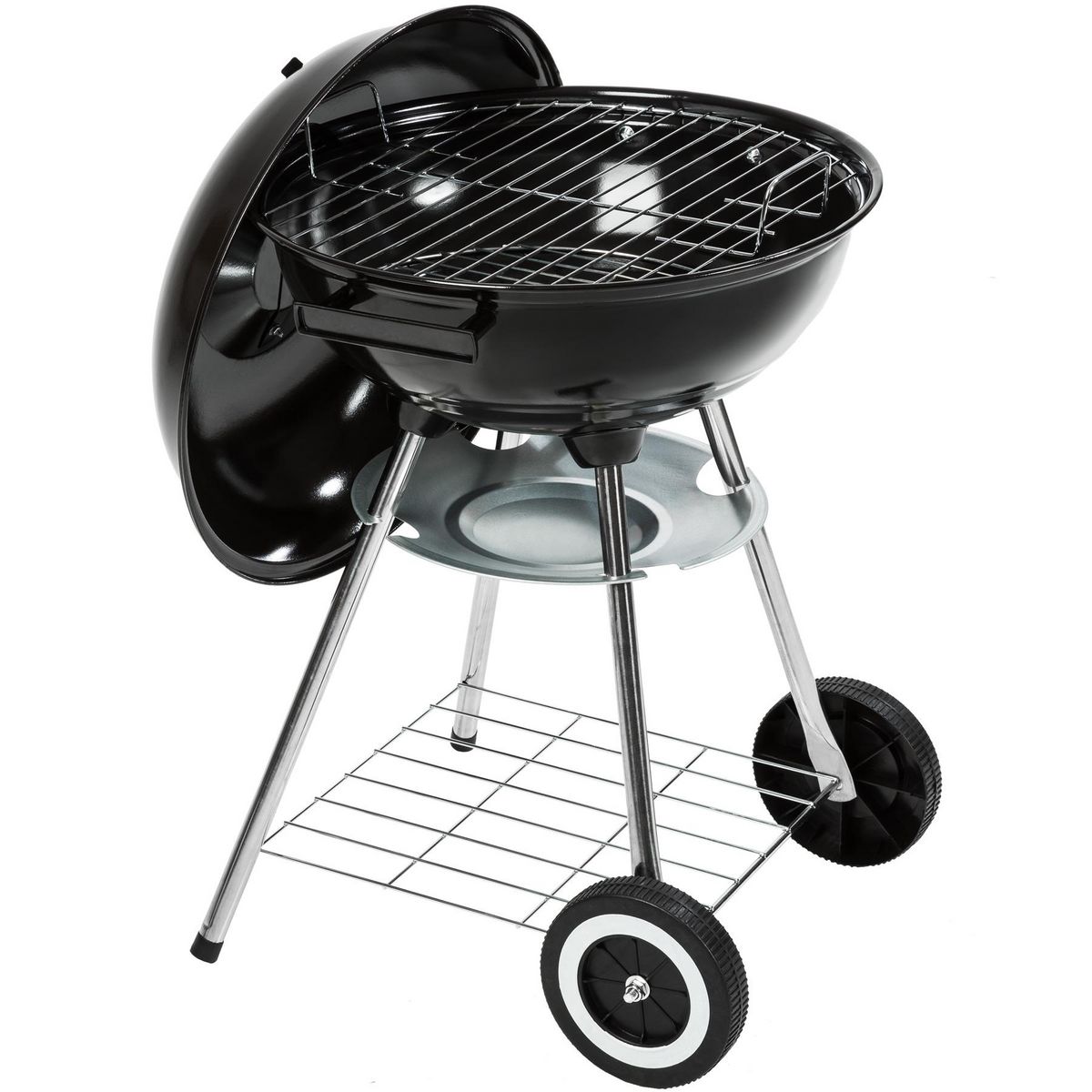 tectake Barbecue charbon sur roues sur 2 roues noir