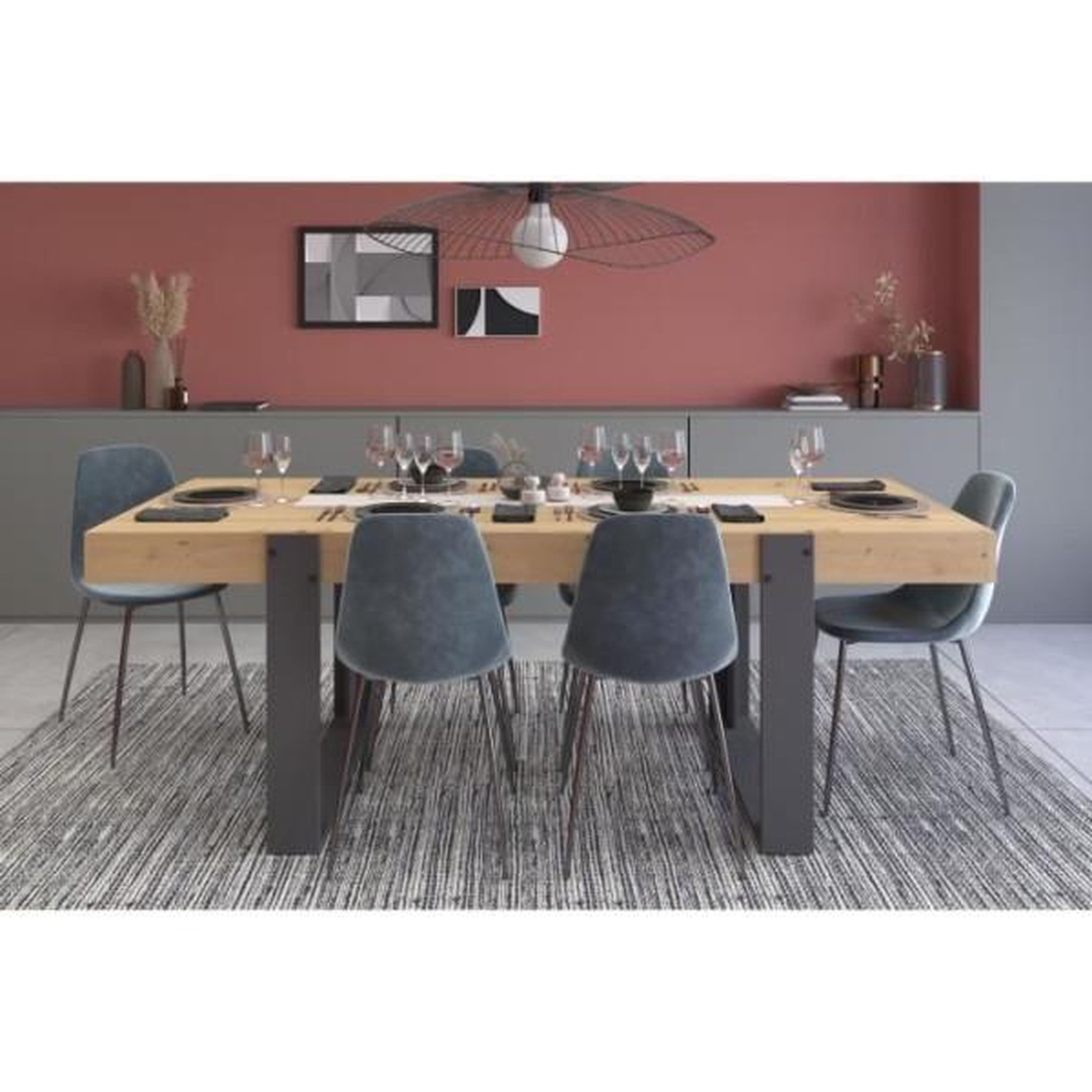 Voir la diapositive 3 : PARISOT Ensemble enfilade + table LOFT - PARISOT - Chene Artisan et gris - 3 portes - 8 personnes