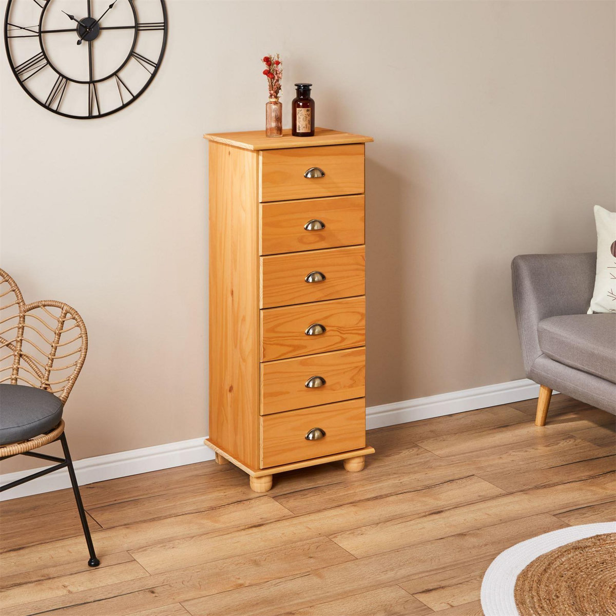 IDIMEX Chiffonnier en pin massif COLMAR, avec 6 tiroirs