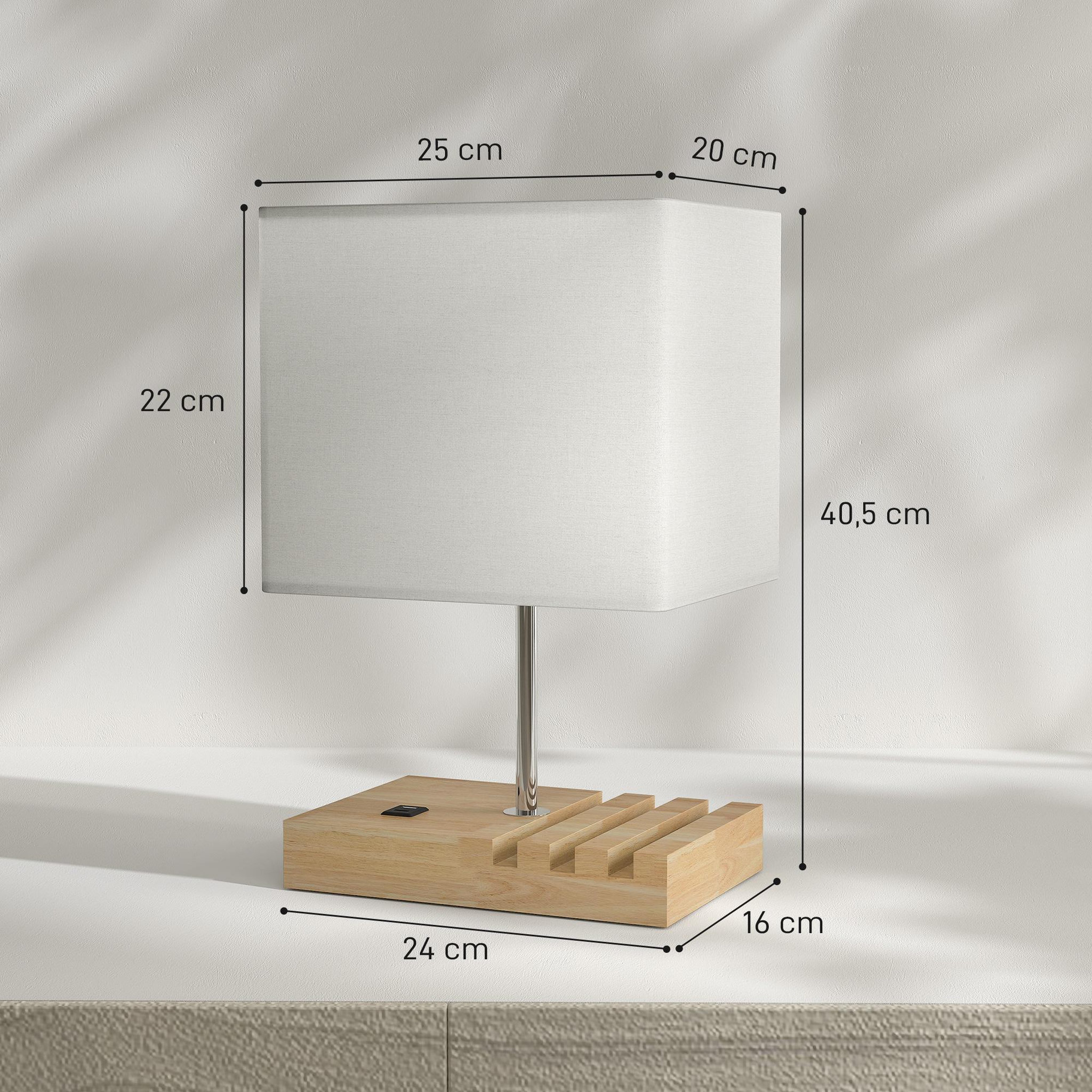 Voir la diapositive 3 : HOMCOM Lampe de chevet station de charge 2 en 1 USB A+C - 3 supports téléphone - bois clair blanc