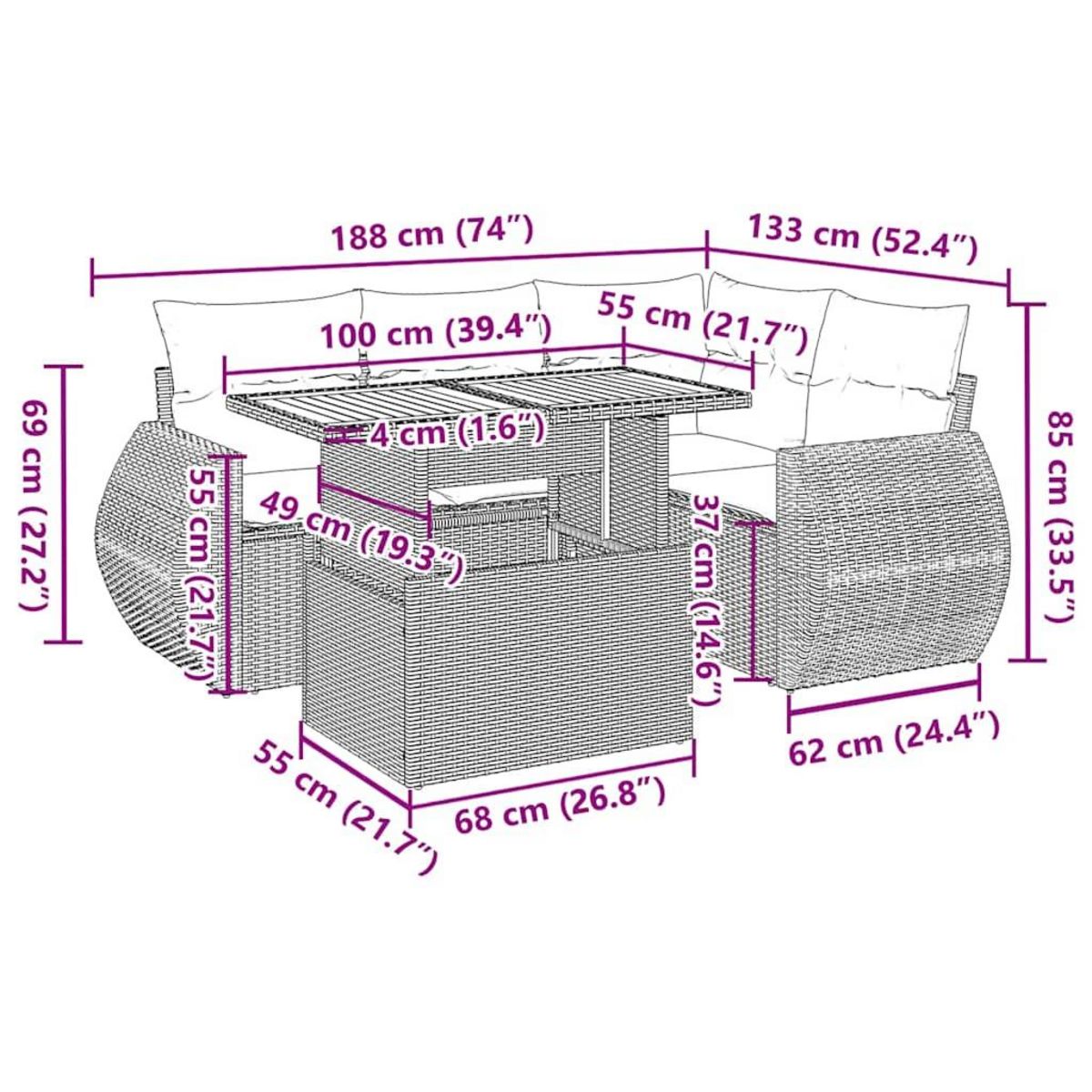 VIDAXL Salon de jardin 5 pcs avec coussins noir resine tressee