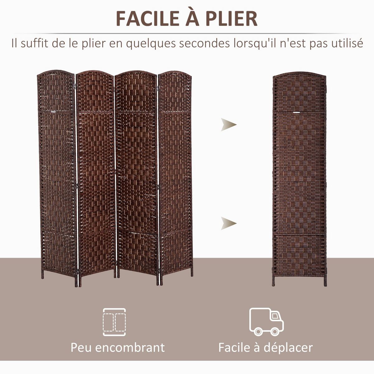 HOMCOM Paravent séparateur de pièce pliable 4 panneaux dim. 180L x 180H cm bois osier tressé