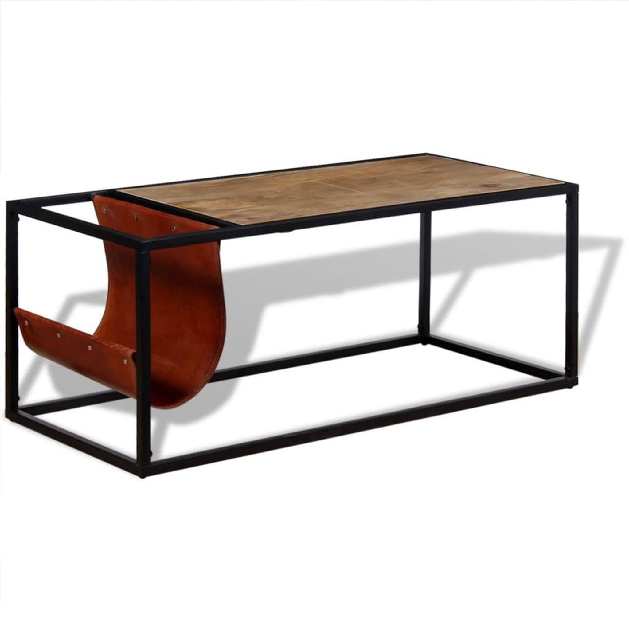 Voir la diapositive 4 : VIDAXL Table basse avec porte-revues cuir veritable 110x50x45 cm