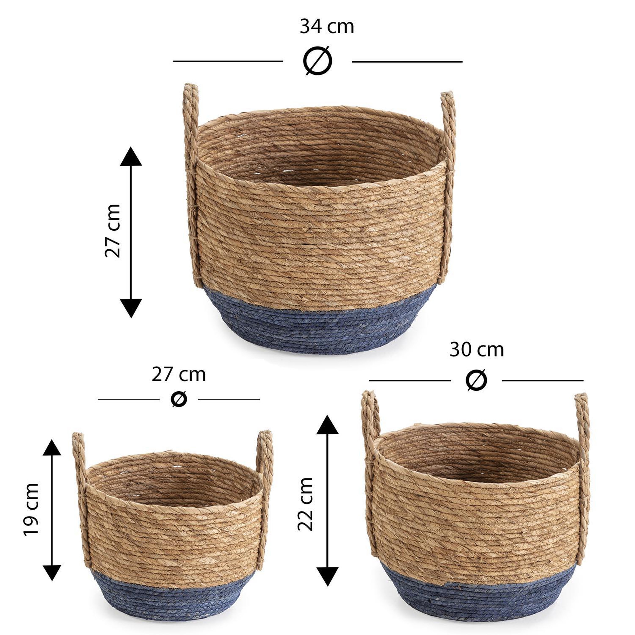 Voir la diapositive 5 : VS VENTA-STOCK Set de 3 paniers Iria fibre naturelle, bleu/naturel