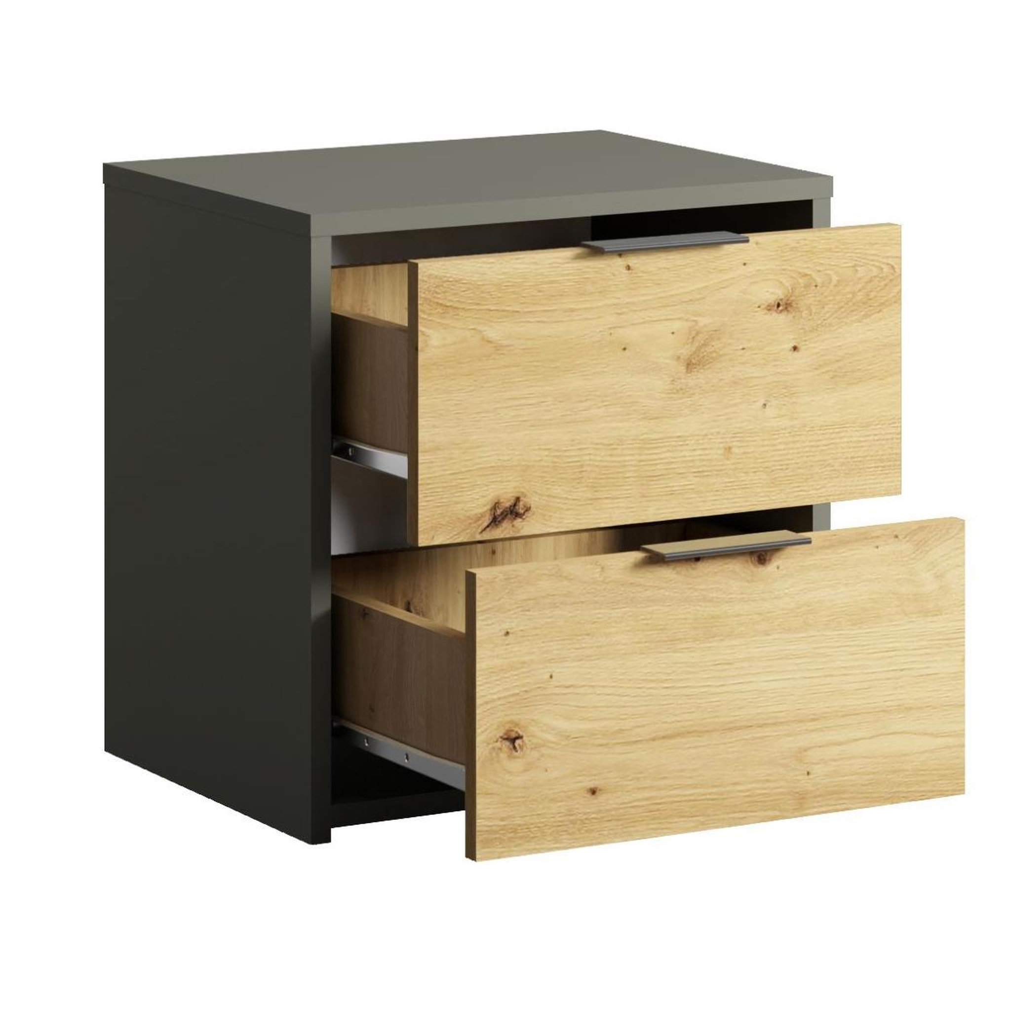 Voir la diapositive 3 : JLC KREATION Lot de 2 chevets modernes avec tiroirs bois et gris murano
