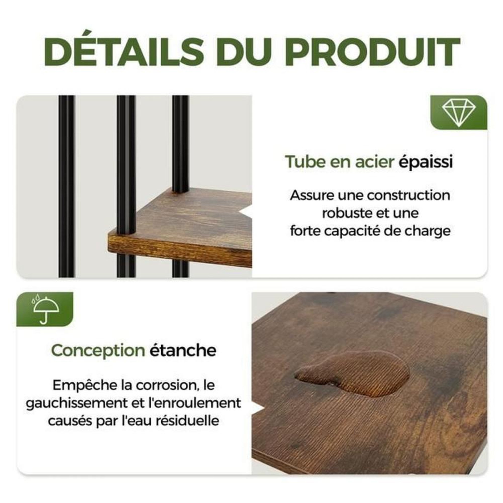 Voir la diapositive 6 : Porte plante à 4 niveaux en métal et MDF brun noir 40 x 23,6 x 78,3 cm