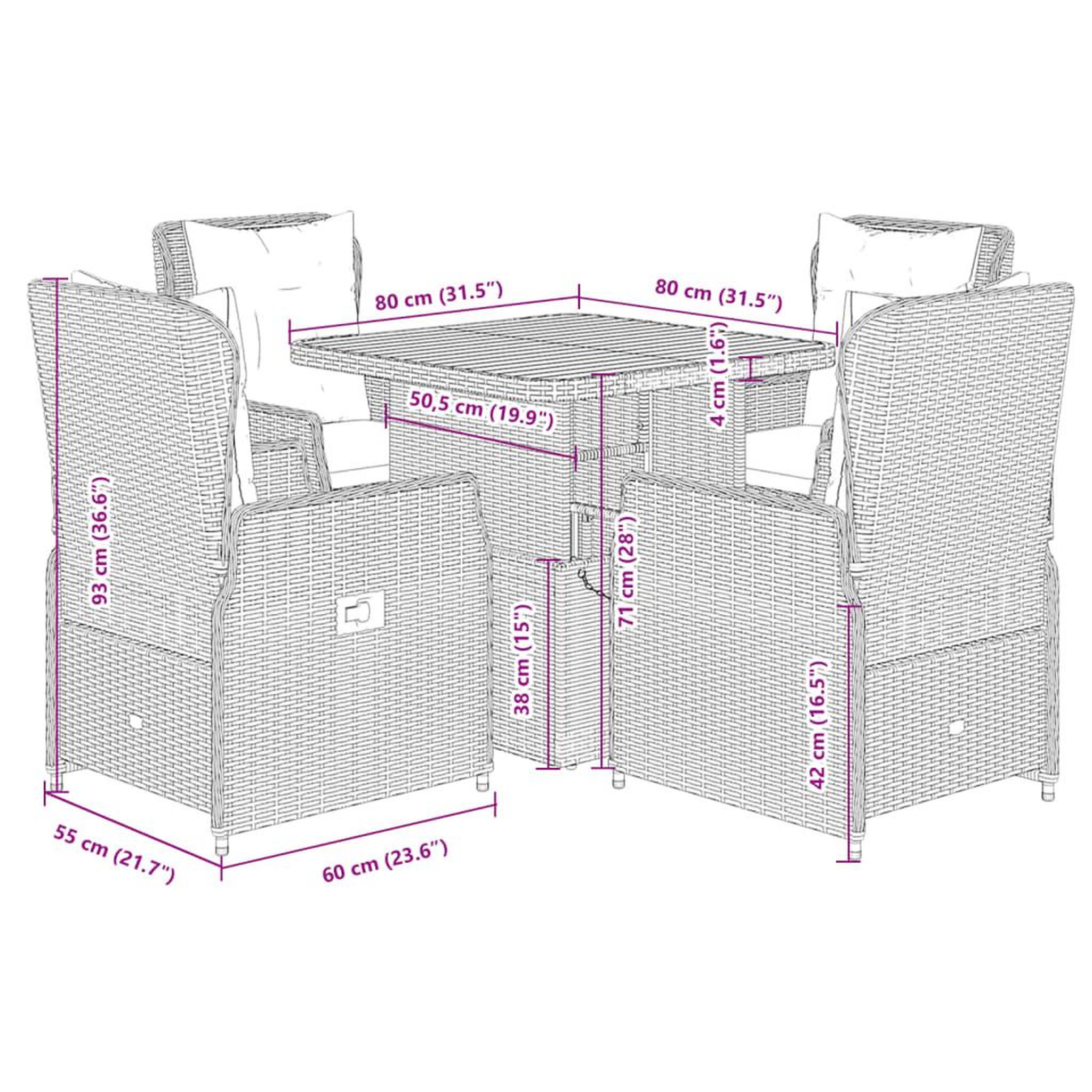 Voir la diapositive 6 : VIDAXL Ensemble a manger de jardin 5 pcs coussins gris resine tressee