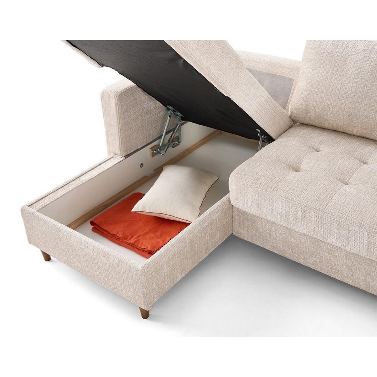 LISA DESIGN Anna - canapé panoramique d'angle droit 7 places convertible avec coffre en velours texturé