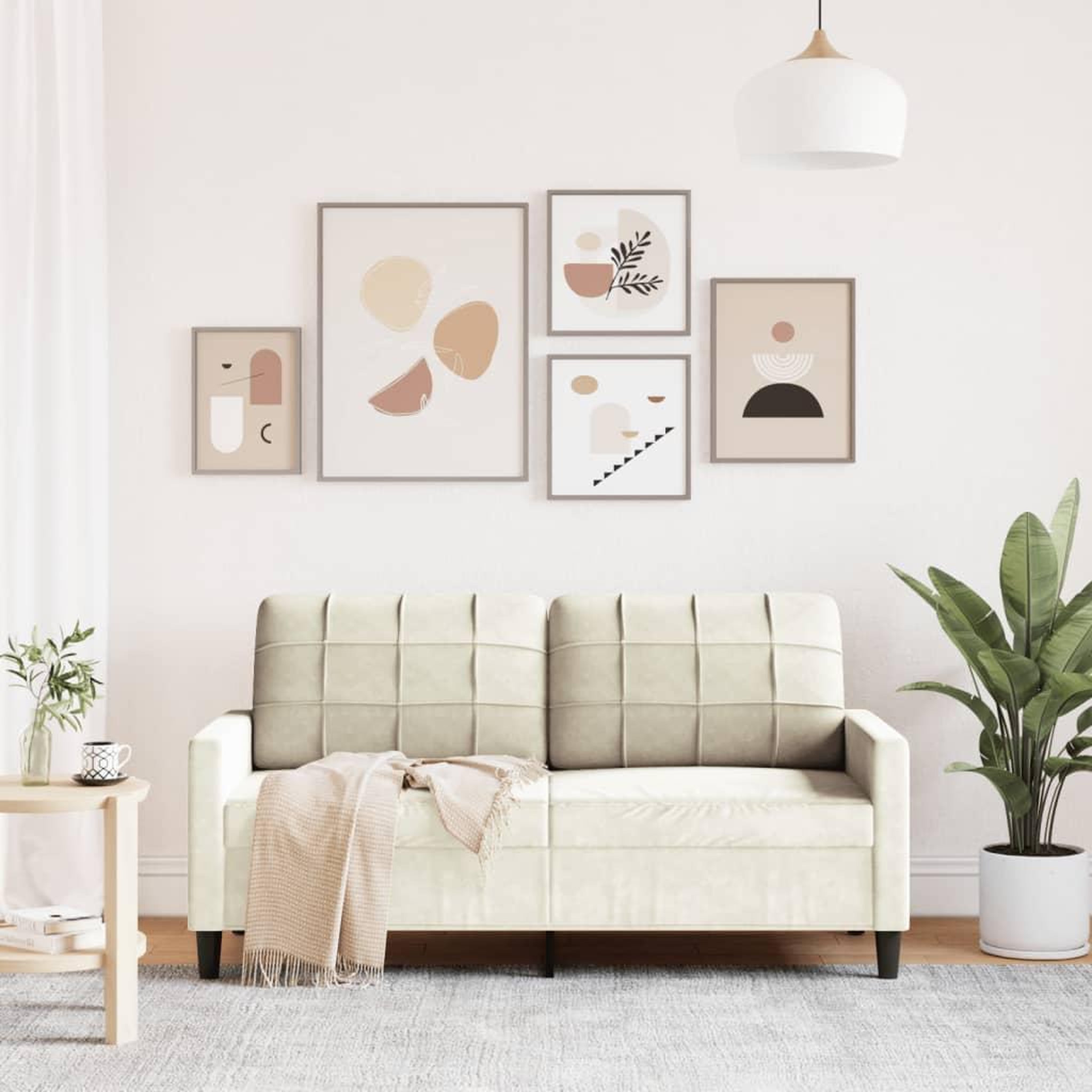 Voir la diapositive 3 : VIDAXL Canape a 2 places Creme 140 cm Velours
