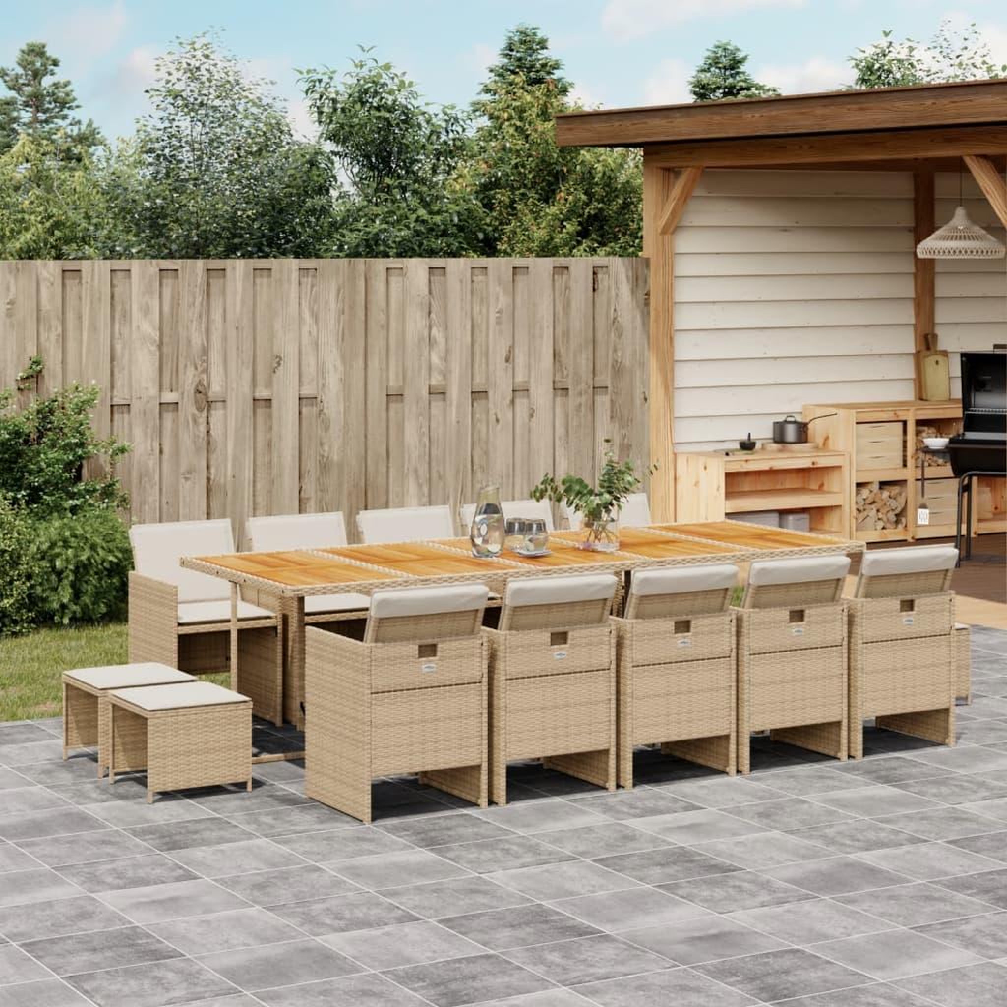 VIDAXL Ensemble a manger de jardin et coussins 15 pcs beige