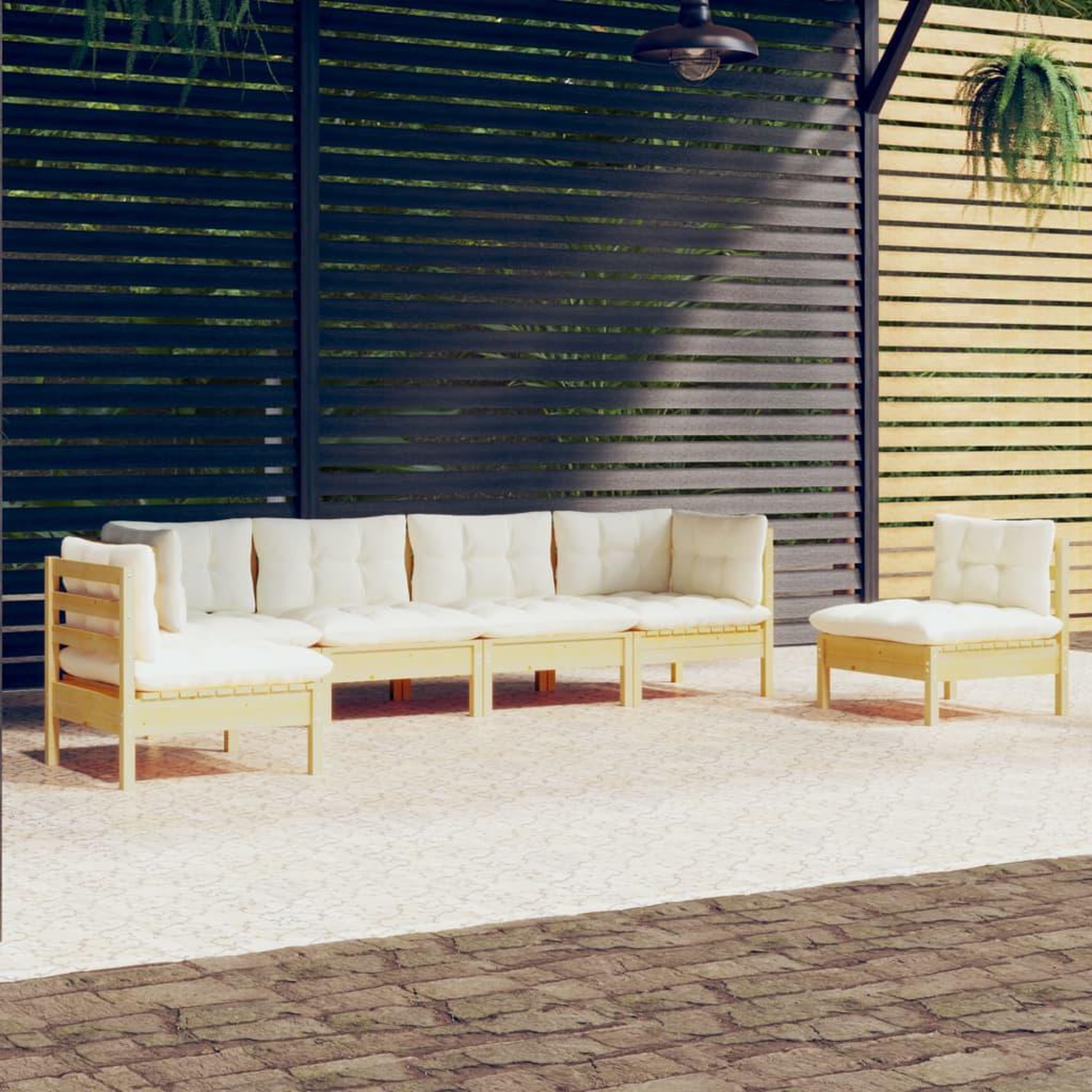 Voir la diapositive 1 : VIDAXL Salon de jardin 6 pcs avec coussins creme Bois de pin massif