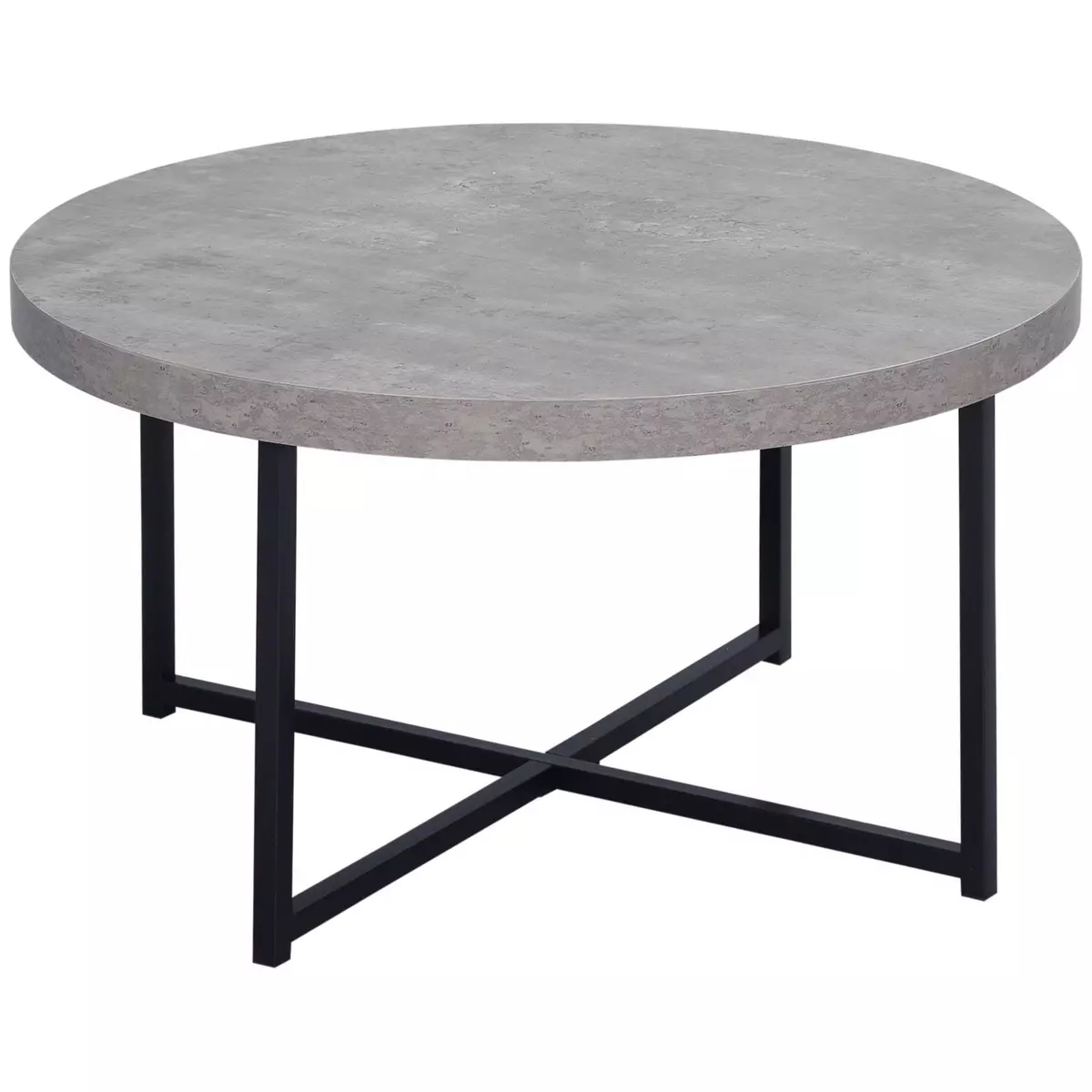 HOMCOM Table basse ronde design dim. Ø 80 x 45H cm piètement croisé métal noir plateau MDF effet béton ciré