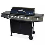  Barbecue au gaz Treville - 7 brûleurs dont un feu latéral, avec thermomètre - cuisine extérieure. Coloris disponibles : Noir