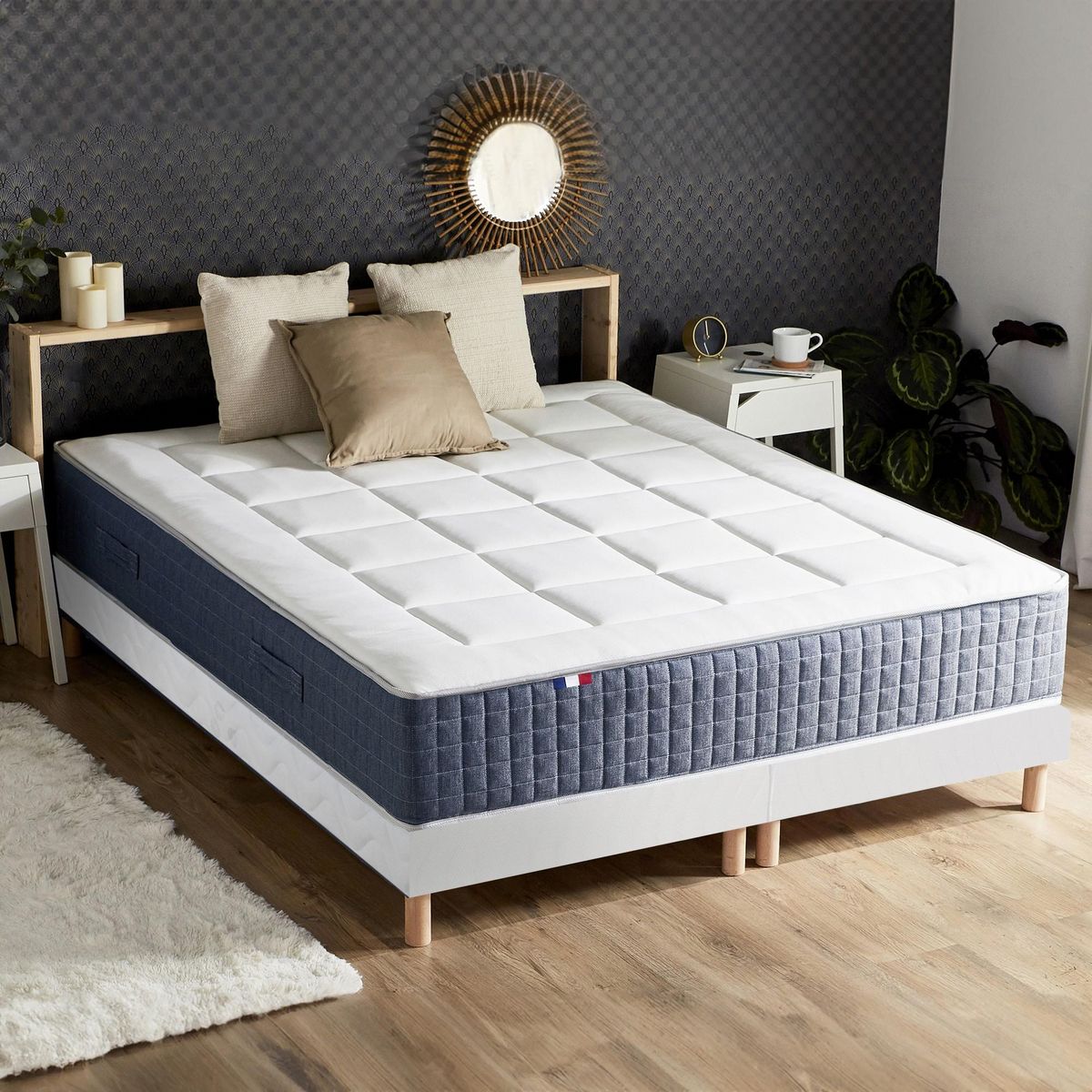IDLITERIE Ensemble Matelas Ressort 7 zones + Mémoire de forme + Sommier KING STYLE Fabriqué en France