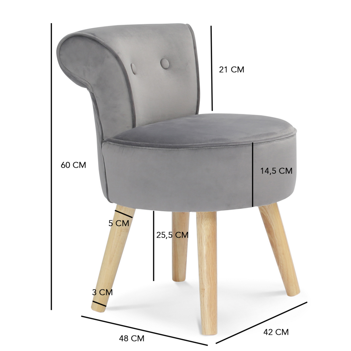 ID MARKET Fauteuil crapaud en velours gris