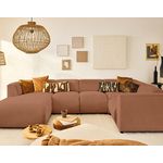 LISA DESIGN Suaro - canapé modulable panoramique d'angle droit 7 places en tissu texturé. Coloris disponibles : Vert, Orange, Gris, Noir, Bleu, Beige