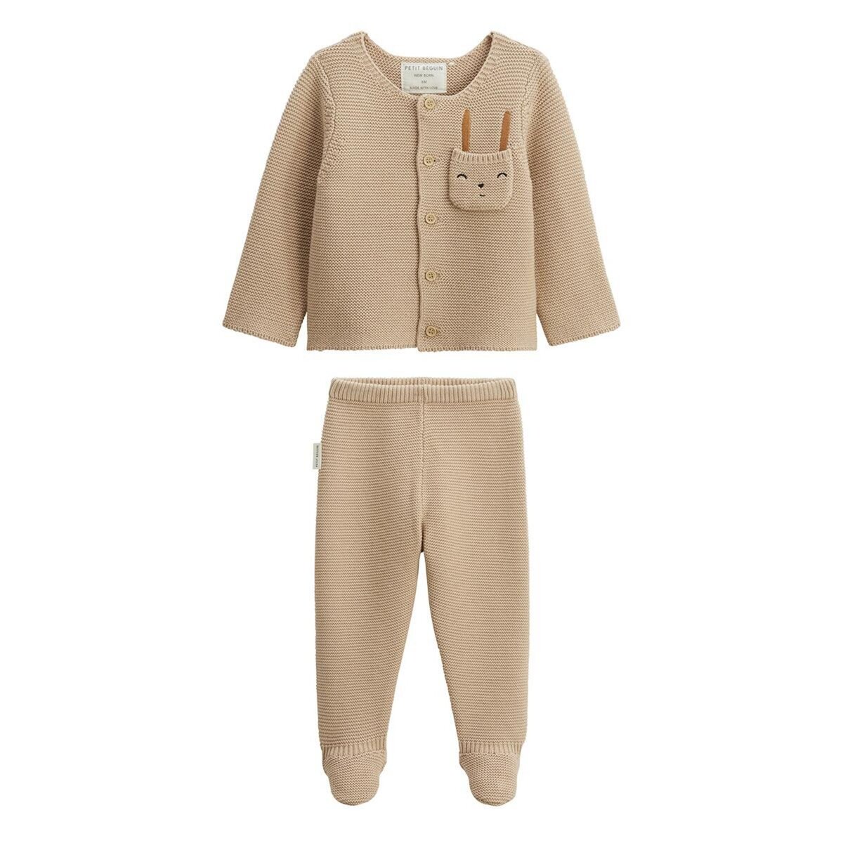Petit Béguin Ensemble gilet et pantalon avec pieds bébé en tricot Hello Baby