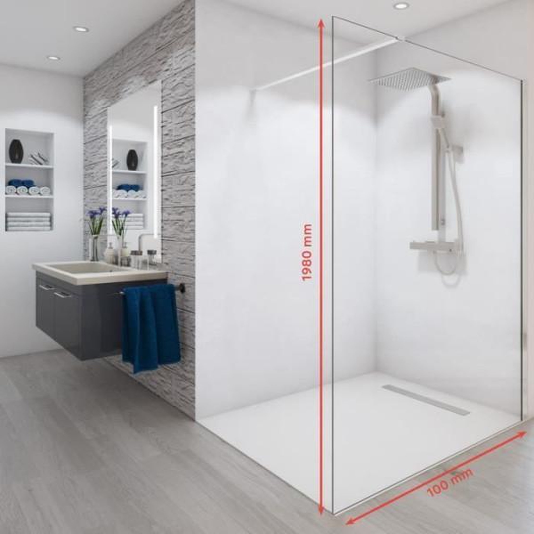 Voir la diapositive 4 : AURYS Paroi de douche - AURYS - BALEARES - Verre Timesless clair 6 mm - L.198 x l.100 cm