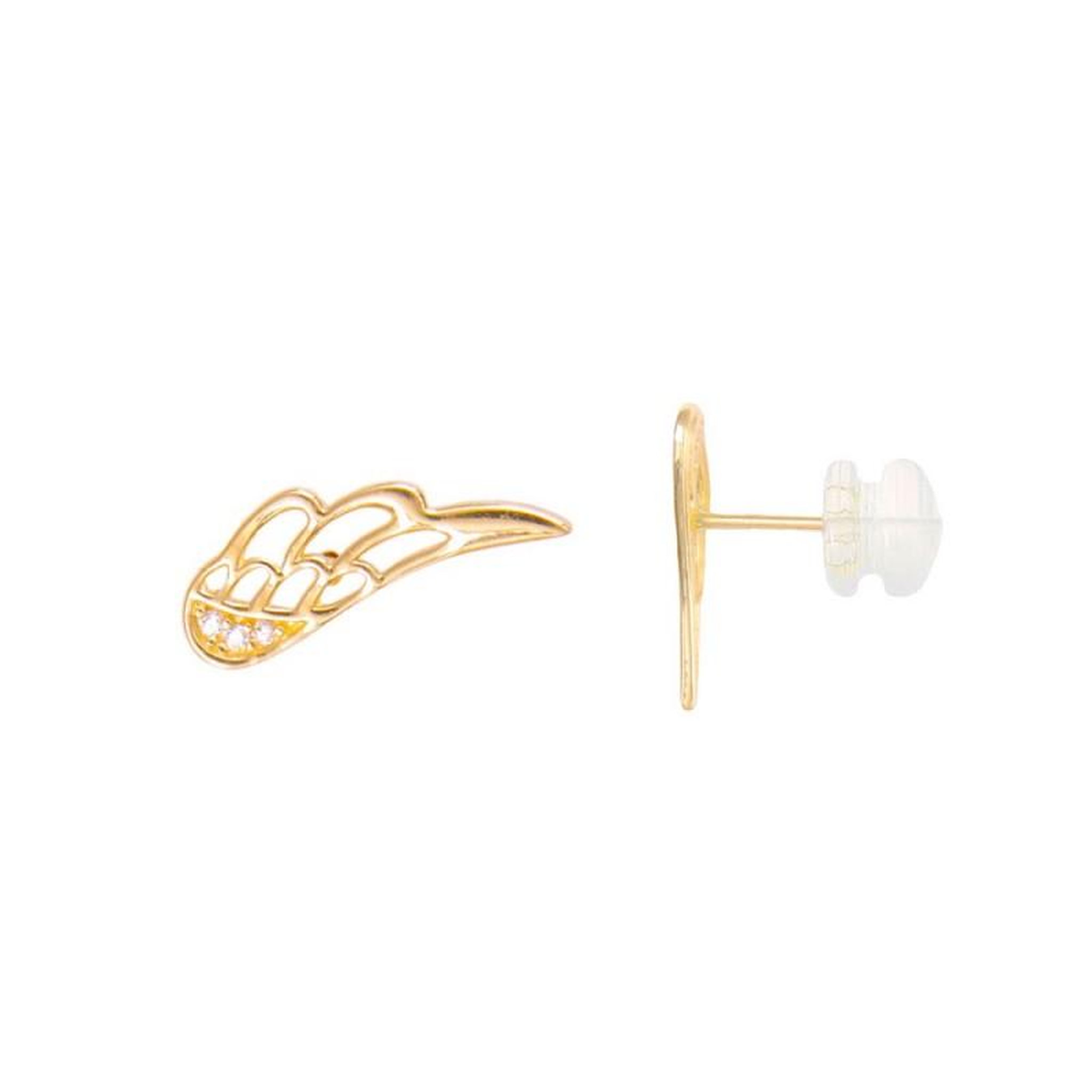 L'ATELIER D'AZUR Boucles d'Oreilles Or Jaune - Aile d'Ange Sertie de Zirconiums