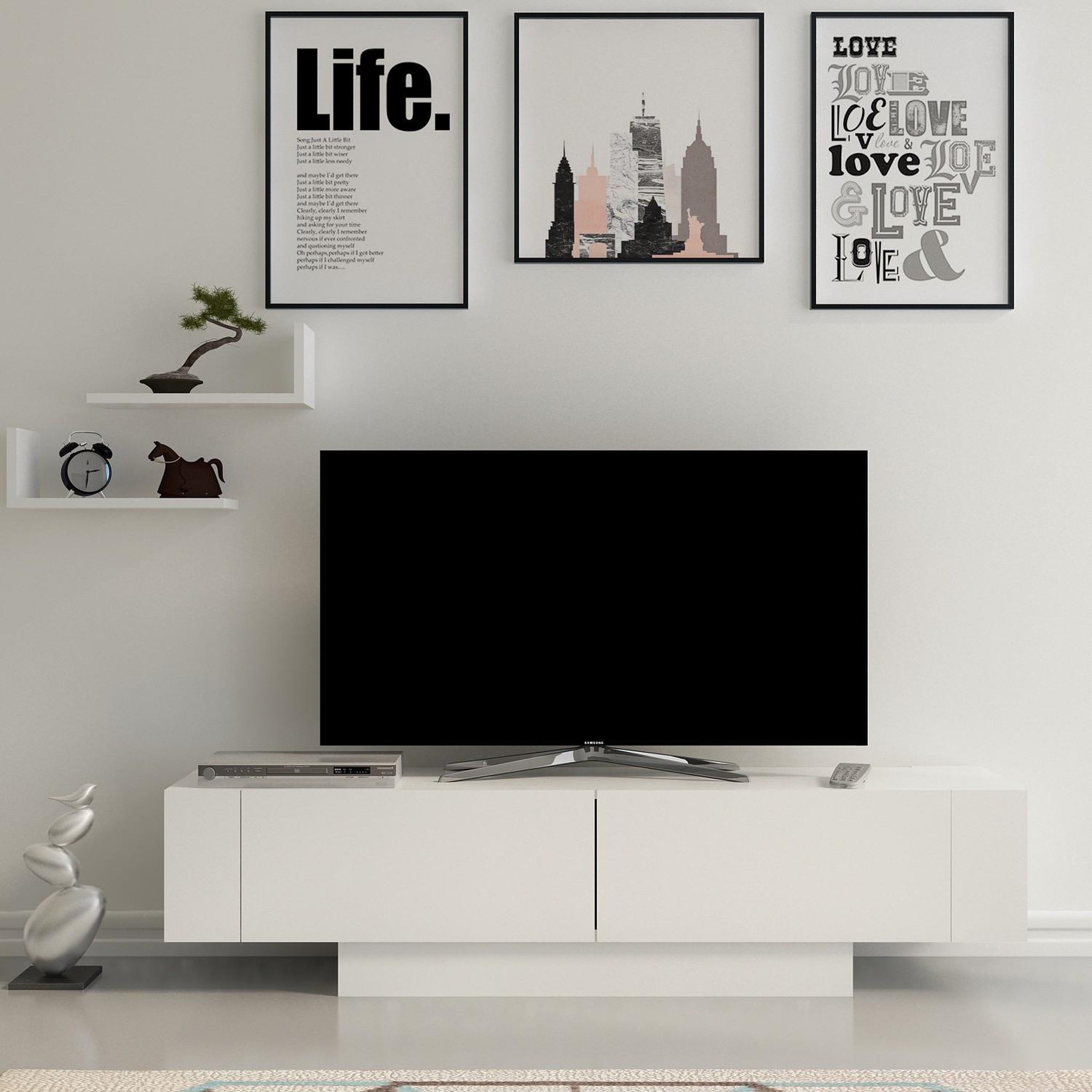 Voir la diapositive 3 : Habitat et Jardin Meuble tv en bois  matera  - 150 x 31 x 41 cm - blanc