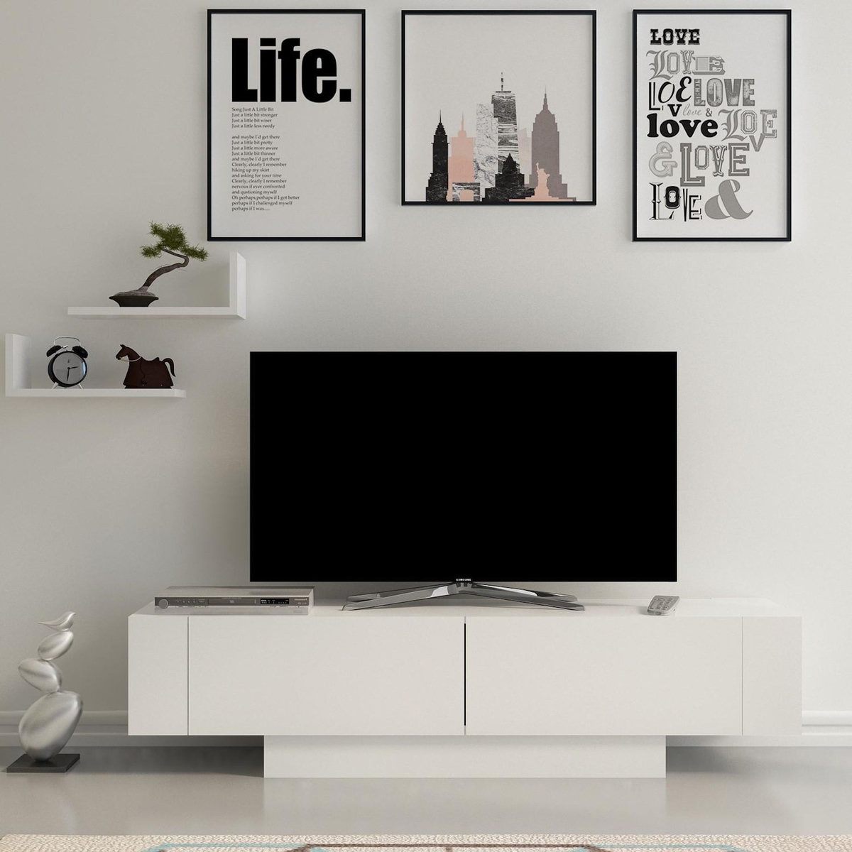 Habitat et Jardin Meuble TV en bois  Matera  - 150 x 31 x 41 cm - Blanc