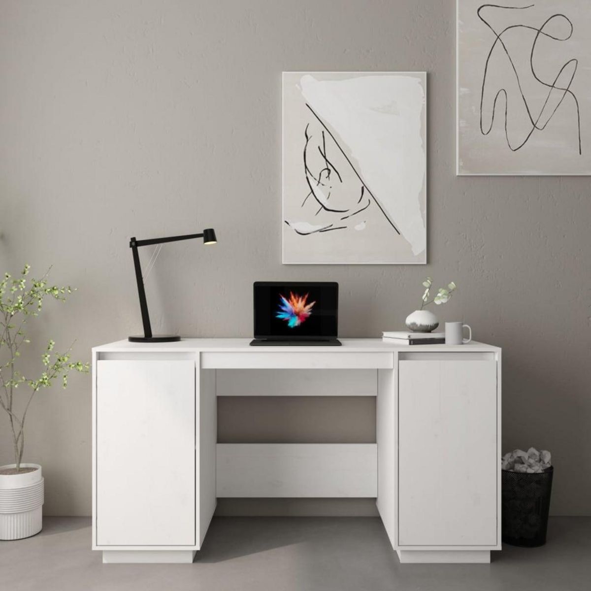 VIDAXL Bureau blanc 140x50x75 cm bois massif de pin
