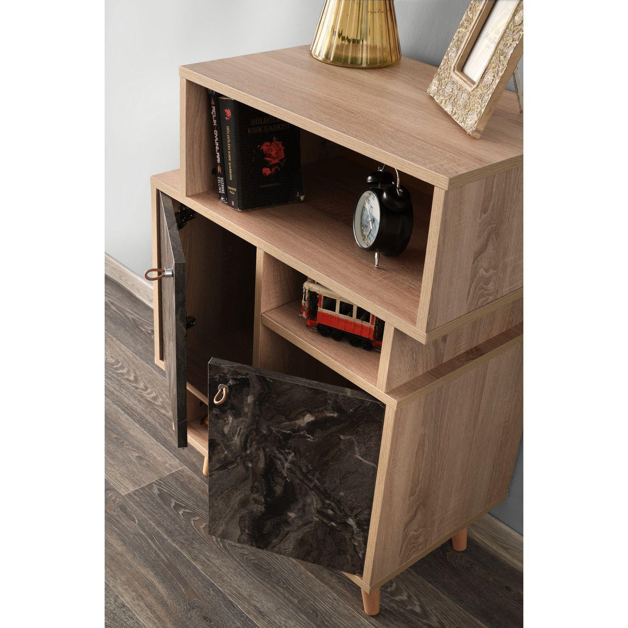 Voir la diapositive 4 : TOILINUX Etagère bibliothèque design marbré Izmir - L. 70 x H. 90 cm - Gris anthracite