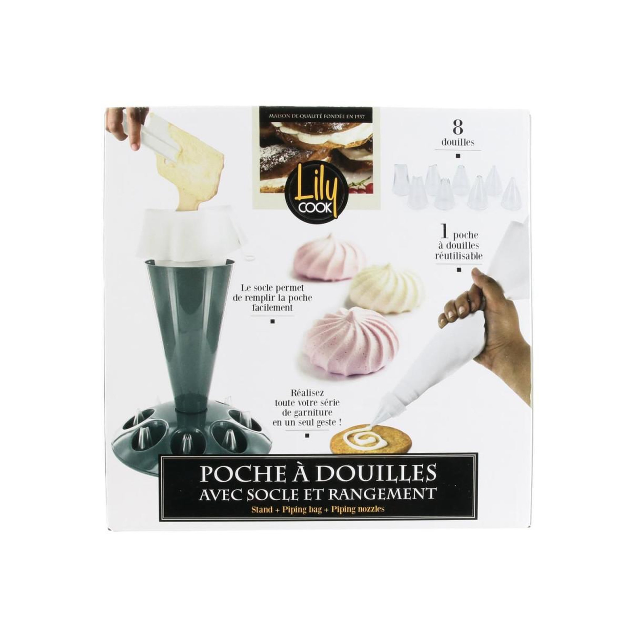 Voir la diapositive 3 : Lily Cook Poche à douilles avec socle  rangement  21cm gris