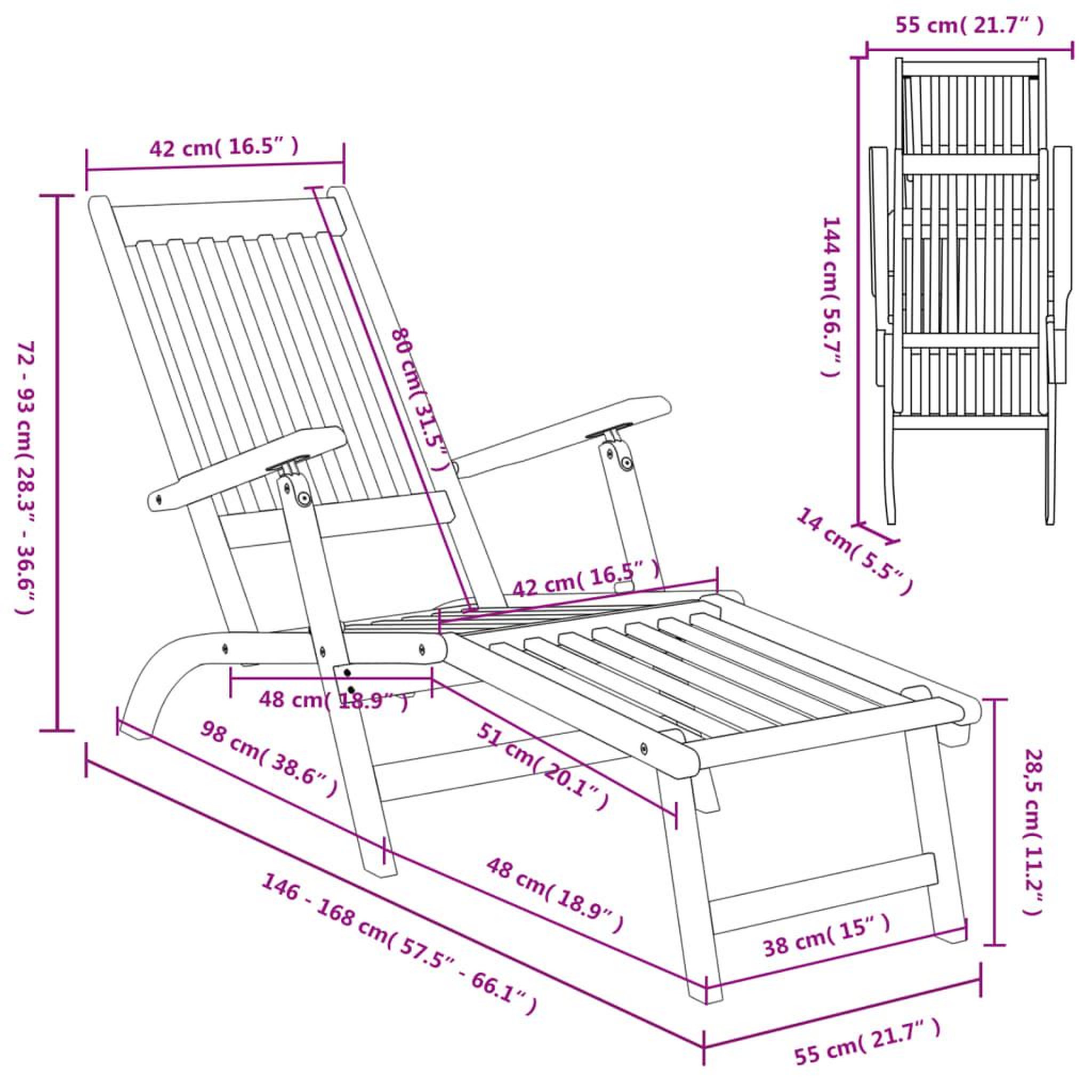 Voir la diapositive 6 : VIDAXL Chaise longue d'exterieur repose-pieds et table Acacia solide