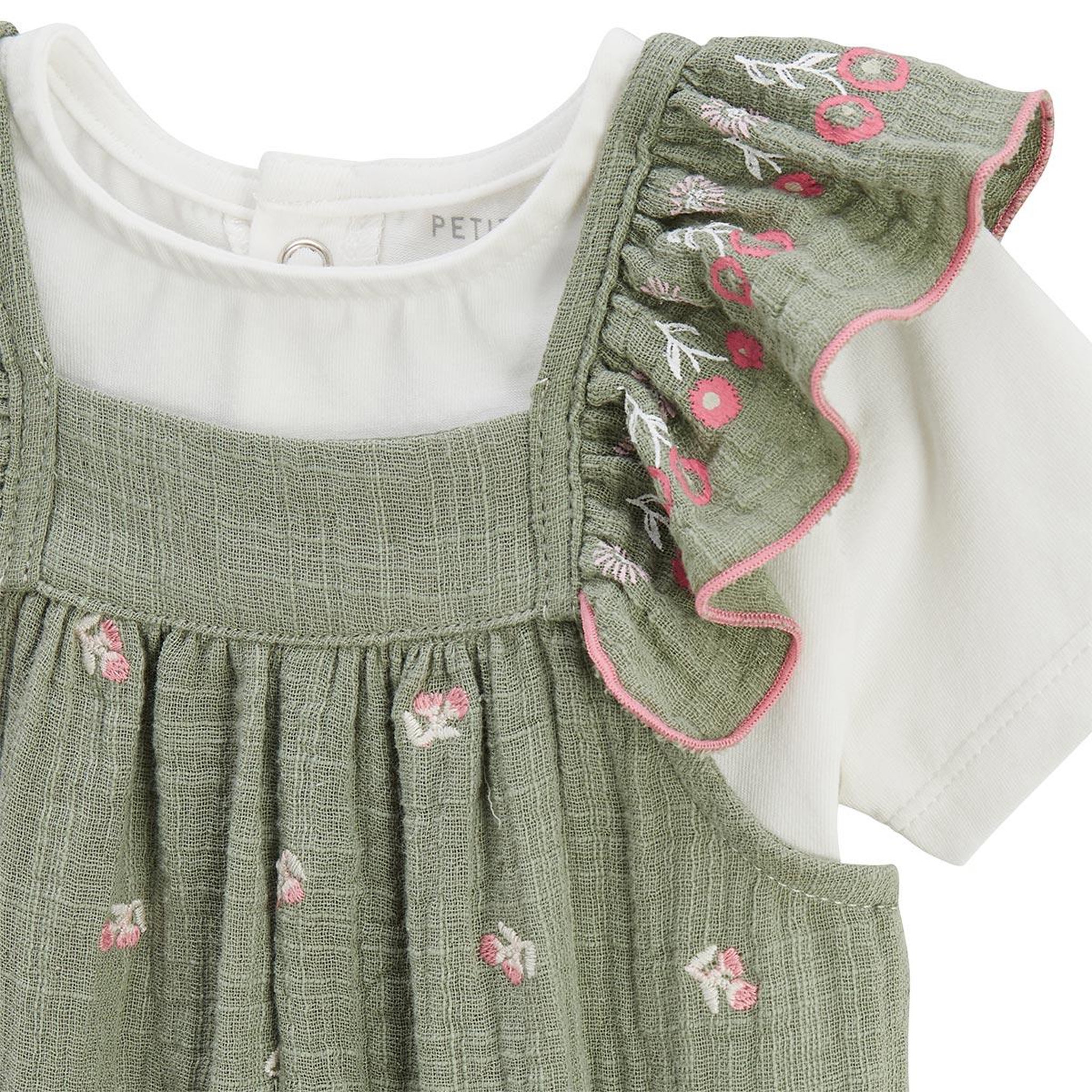 Voir la diapositive 3 : Petit Béguin Ensemble salopette bébé en gaze de coton et t-shirt Anaelle