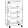 Voir la diapositive 1 : HOMCOM Chariot de service desserte de cuisine à roulettes multi-rangements 4 paniers métal tiroir + 4 range-bouteilles bois pin plateau carrelé