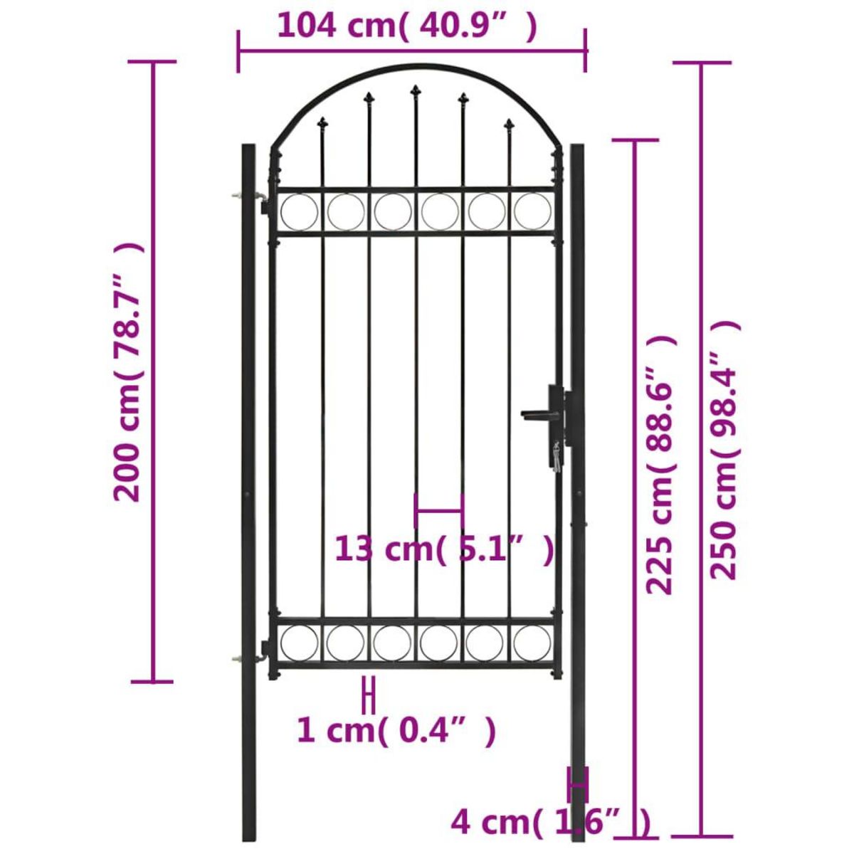 VIDAXL Portail de jardin avec dessus arque Acier 100x250 cm Noir