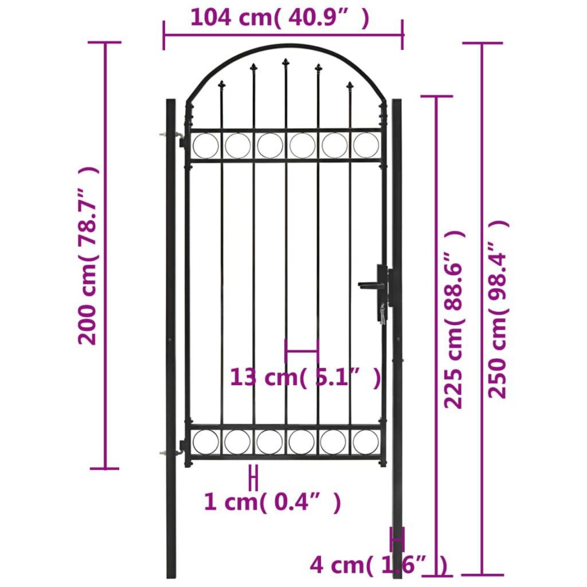 VIDAXL Portail de jardin avec dessus arque Acier 100x250 cm Noir