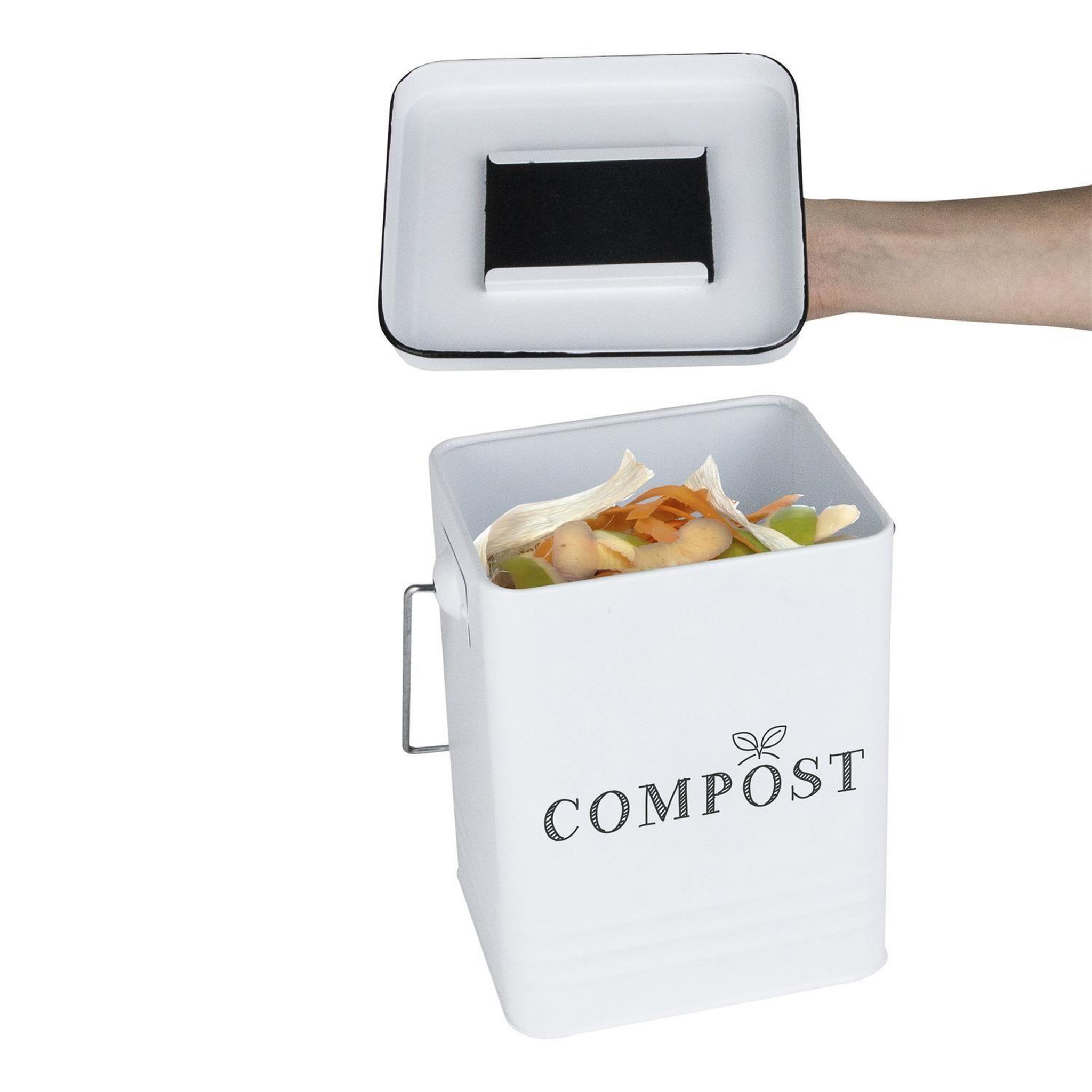 Voir la diapositive 6 : Je cherche une idee Poubelle de compostage 5 l en métal - blanc