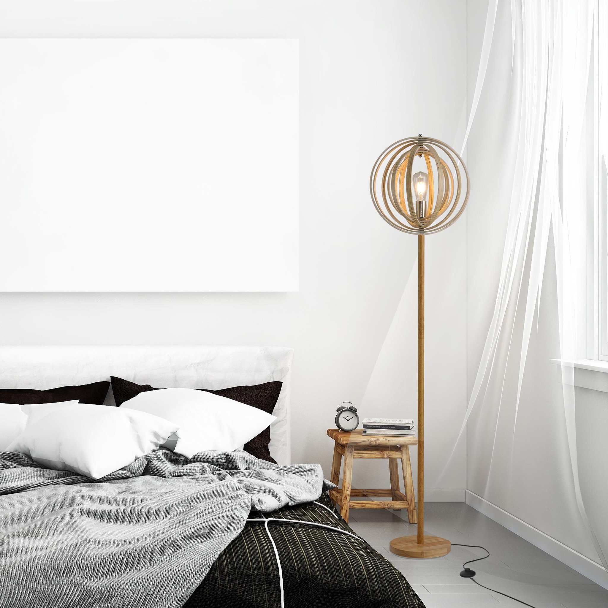 Voir la diapositive 2 : HOMCOM Lampadaire sur pied circulaire 40 w max. Abat-jour bois naturel clair dim. Ø 38 x 160 cm