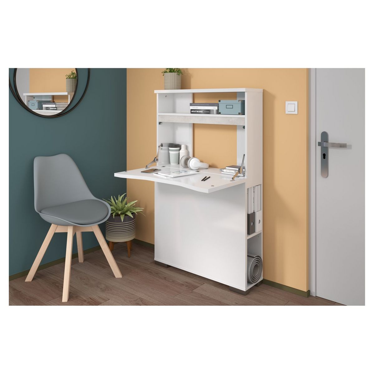 Bureau gain de place avec abattant et rangements DAKOTA