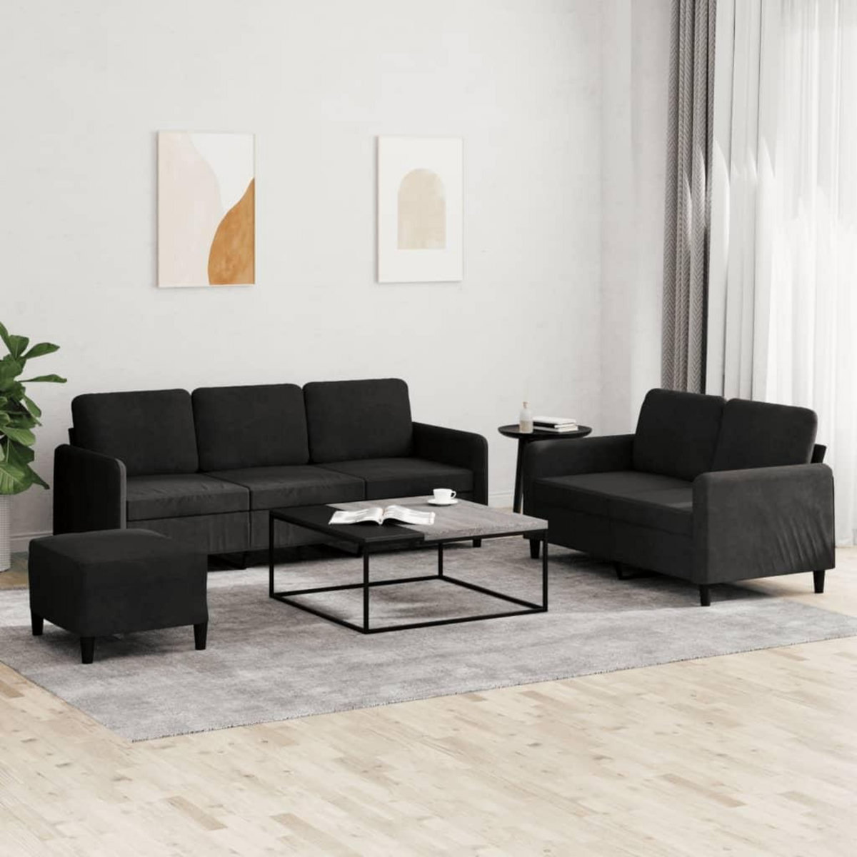 VIDAXL Ensemble de canapes 3 pcs noir velours