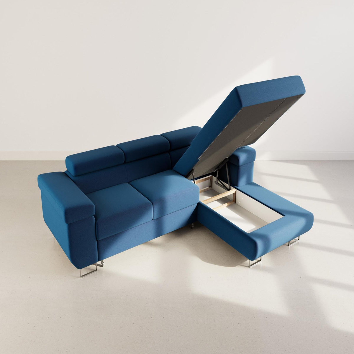 BEST MOBILIER Pablo - canapé d'angle droit - 6 places - convertible avec coffre et têtières réglables - en velours