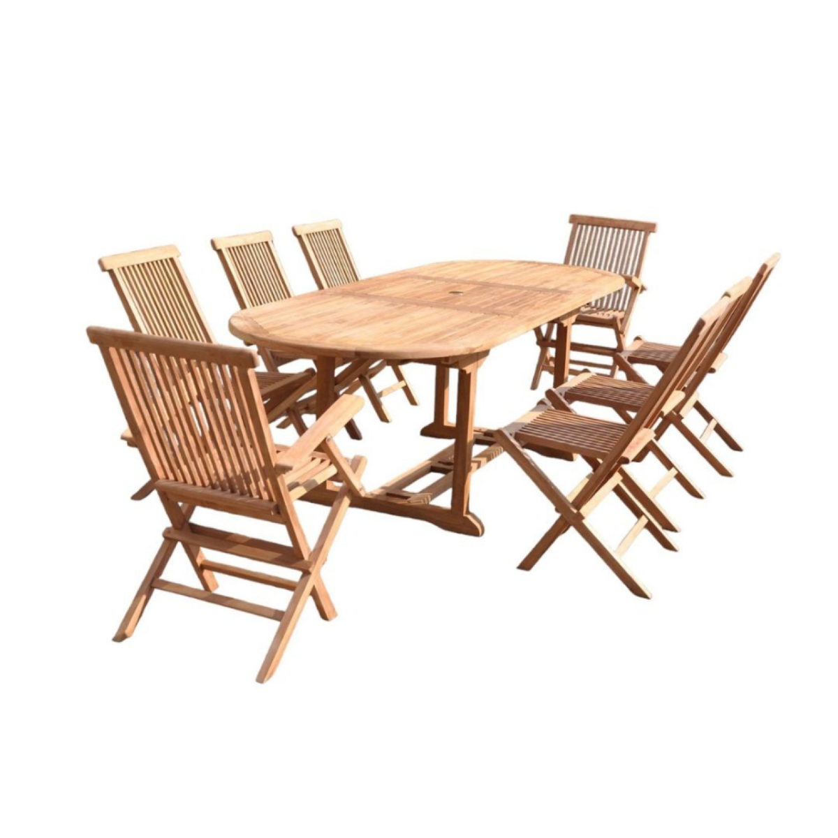 CONCEPT USINE Salon de jardin Teck massif 8 à 10 personnes - Table ovale + 8 chaises KAJANG