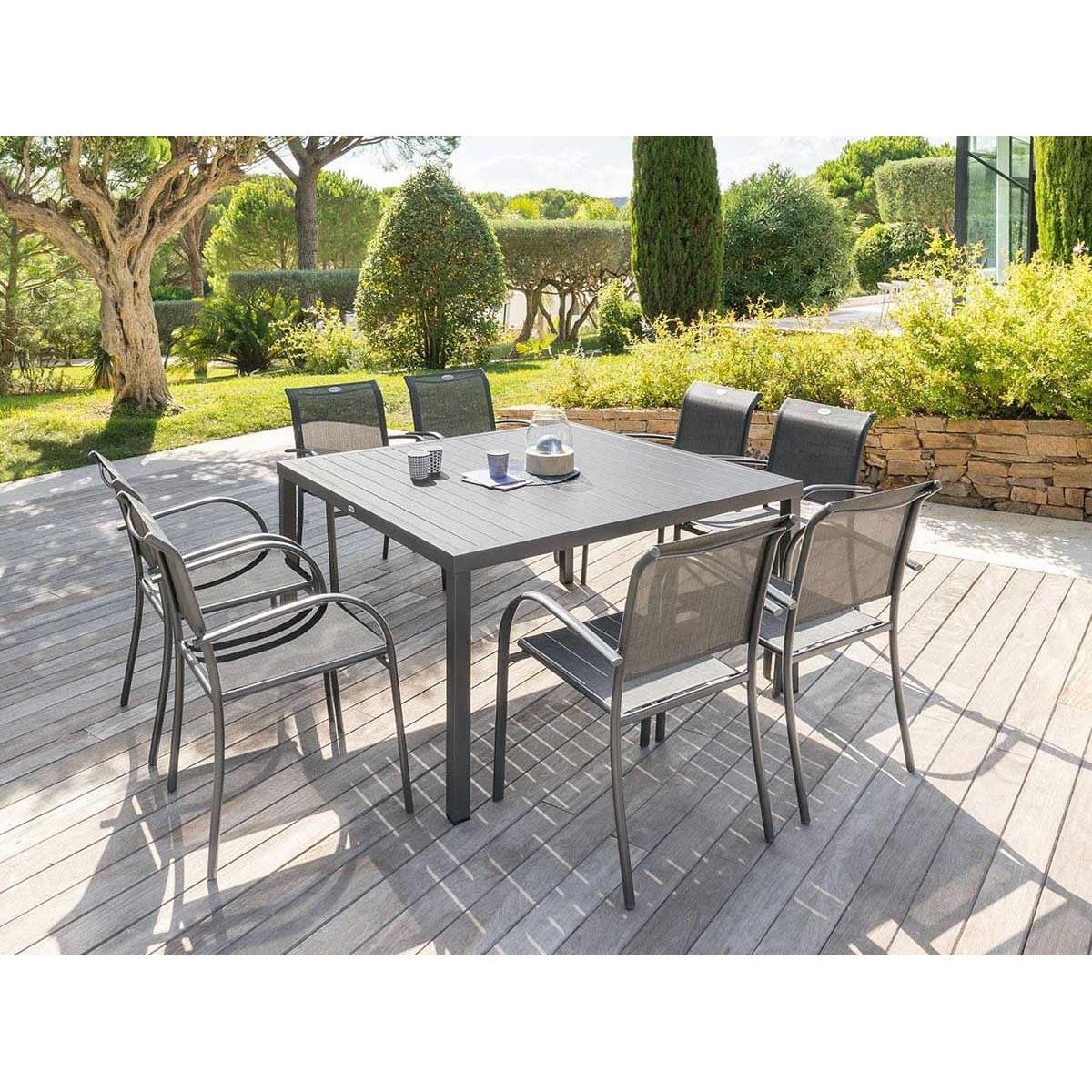 HESPERIDE Table de jardin carrée Piazza 8 places Graphite - Hespéride