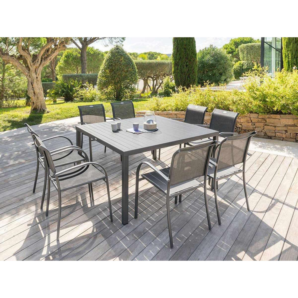HESPERIDE Table de jardin carrée Piazza 8 places Graphite - Hespéride