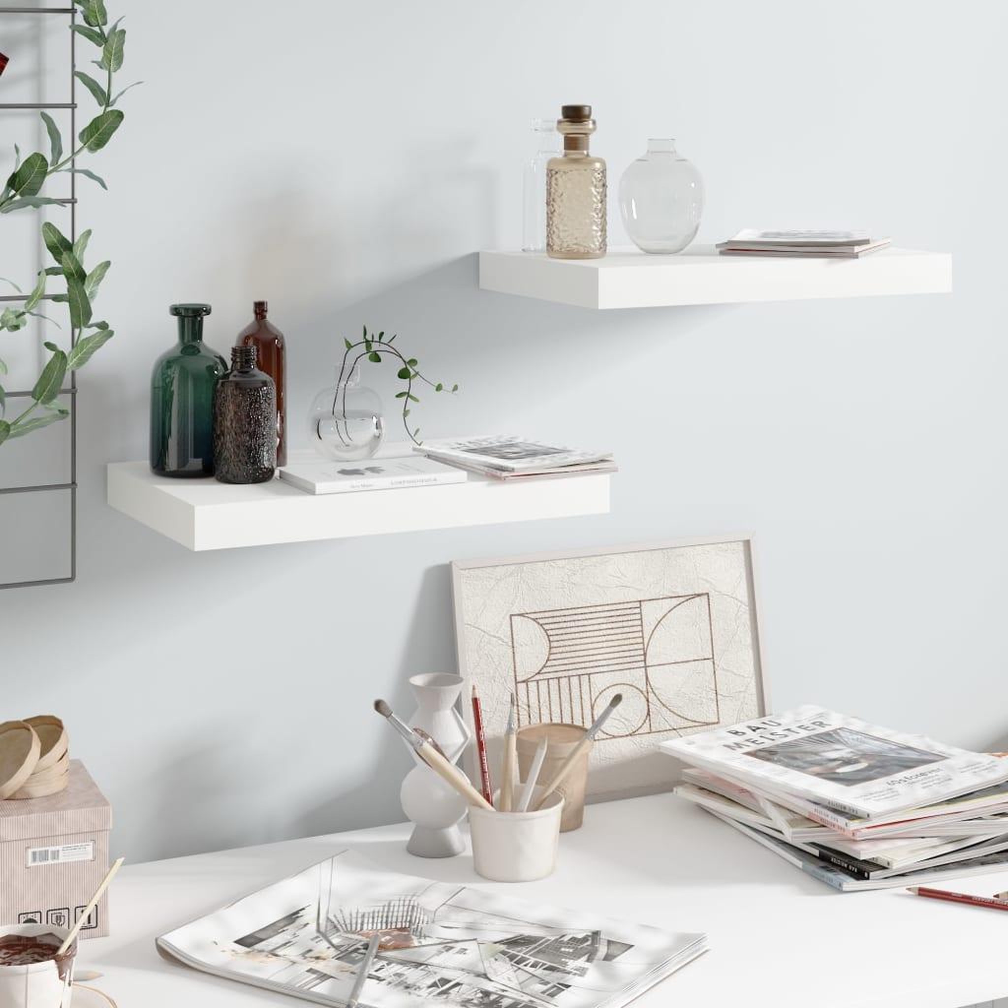Voir la diapositive 1 : VIDAXL Etagere murale flottante 2 pcs Blanc brillant 40x23x3,8 cm MDF