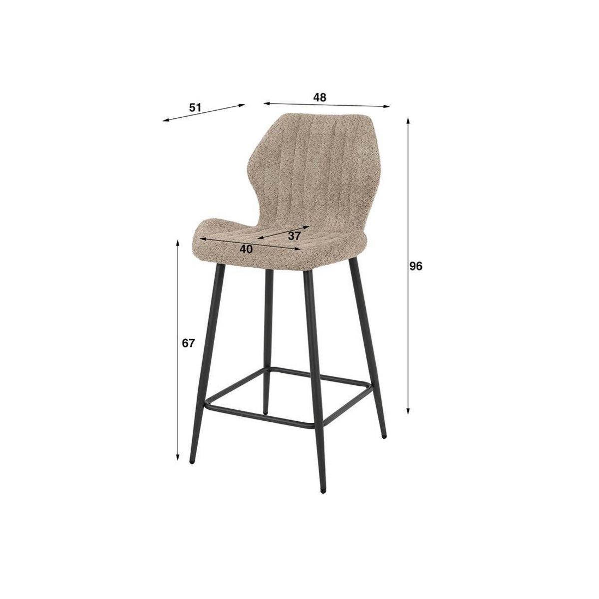 LISA DESIGN Dahi - lot de 2 tabourets de bar - support lombaire - en tissu bouclette sable