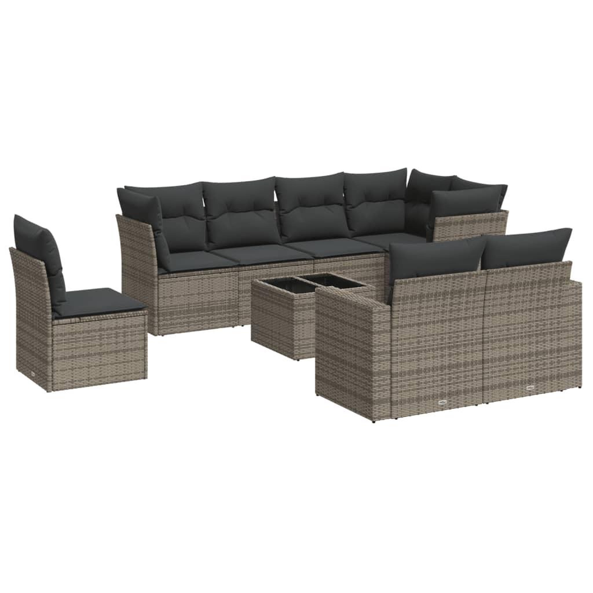 Voir la diapositive 2 : VIDAXL Salon de jardin 9 pcs avec coussins gris resine tressee